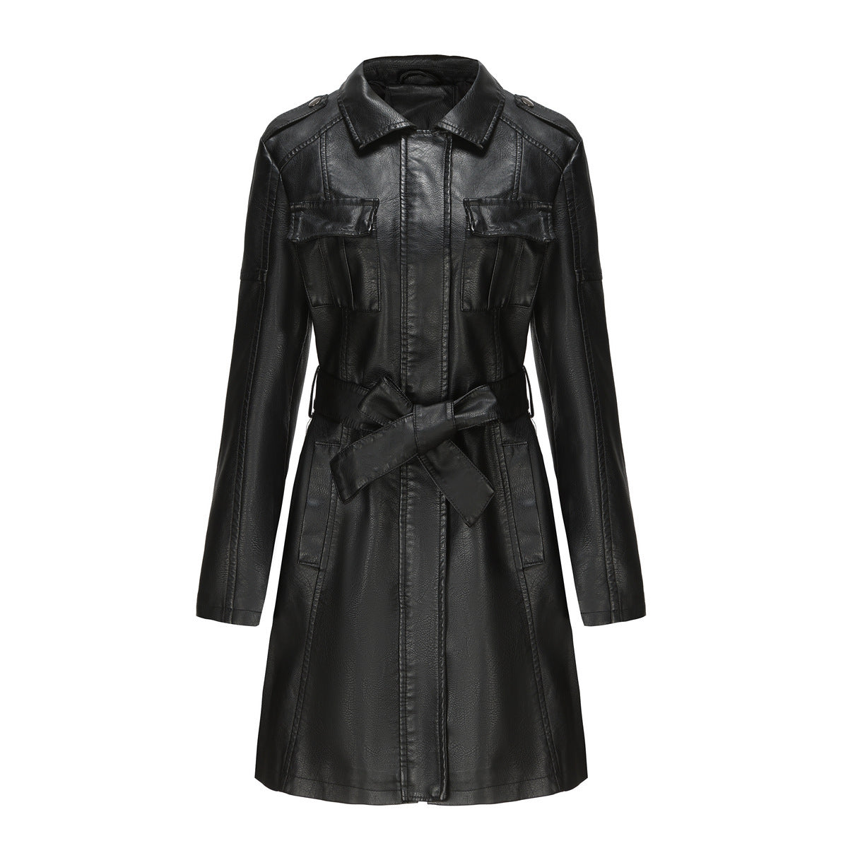 Leather Coat With Belt Fashion