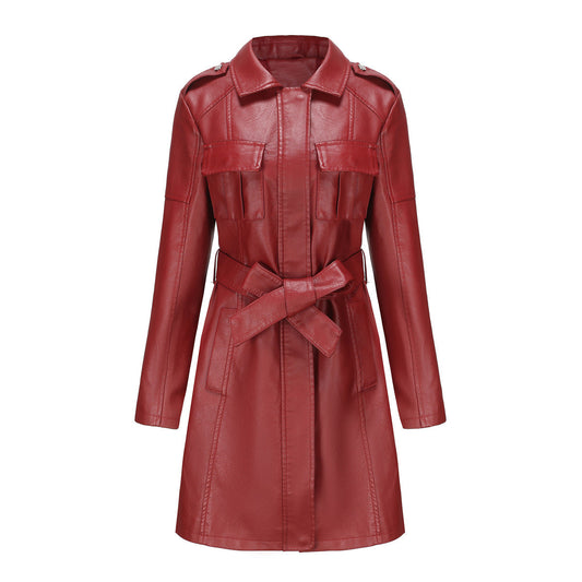 Leather Coat With Belt Fashion