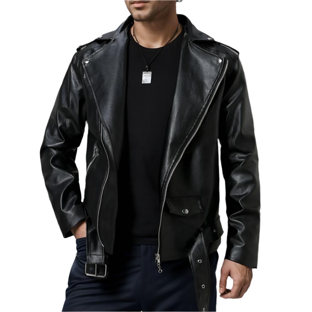 Slim-fit Lapel Leather Jacket